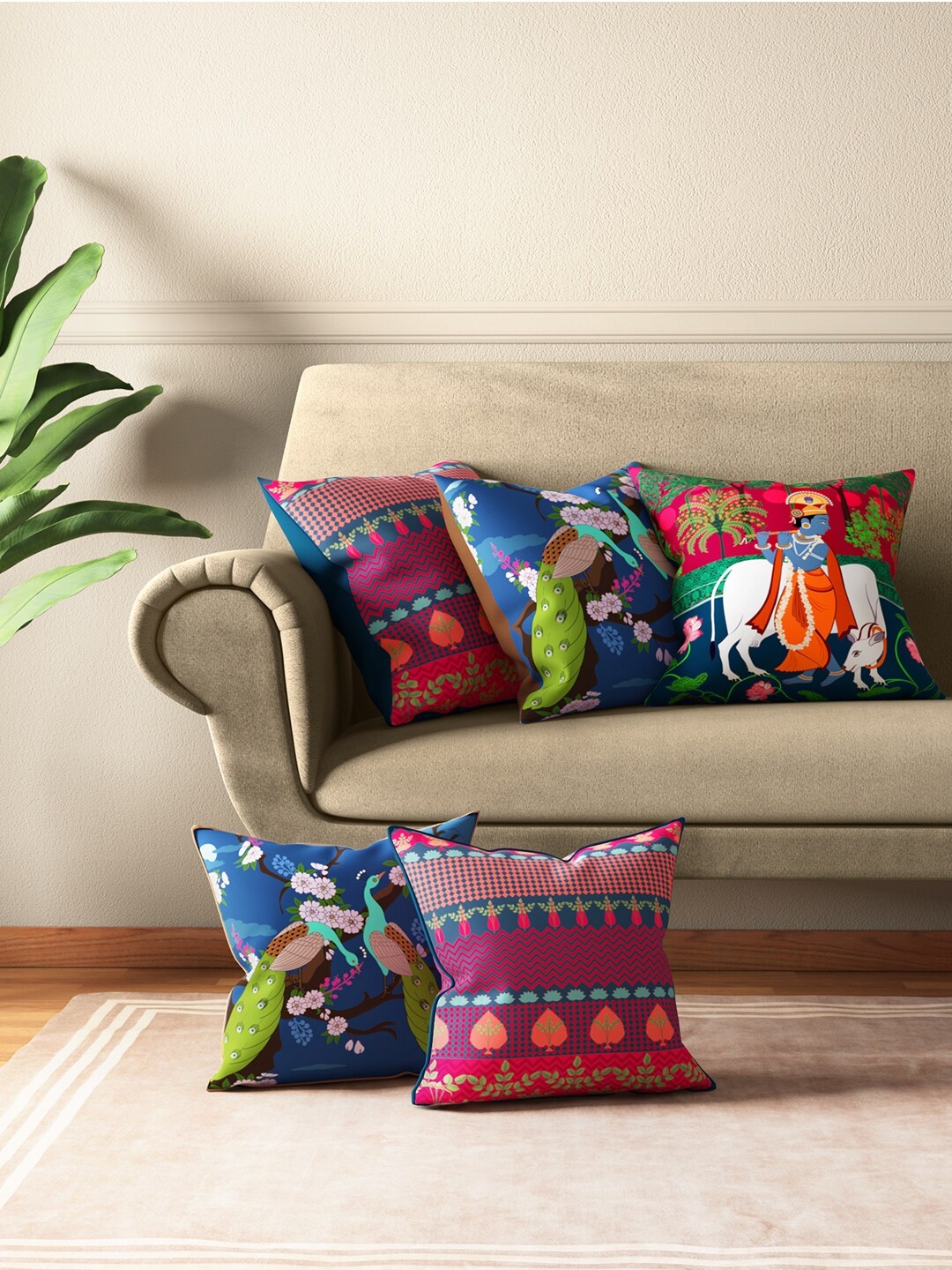 India Circus by Krsnaa Mehta Set of 5 Multicoloured Ethnic Motifs Square Cushion Covers, Multi
India Circus by Krsnaa Mehta Set of 5 Multicoloured Ethnic Motifs Square Cushion Covers, Multi