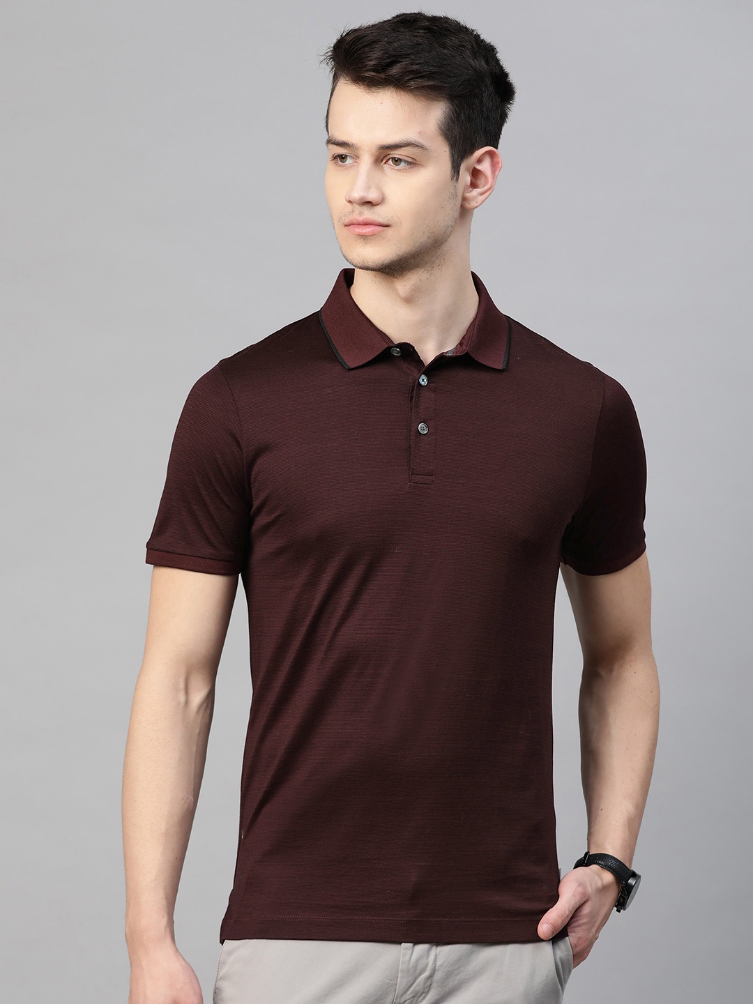 Marks Spencer Men Burgundy Black Supima Cotton Striped Polo Collar Pure Cotton T-shirt
Marks Spencer Men Burgundy Black Supima Cotton Striped Polo Collar Pure Cotton T-shirt