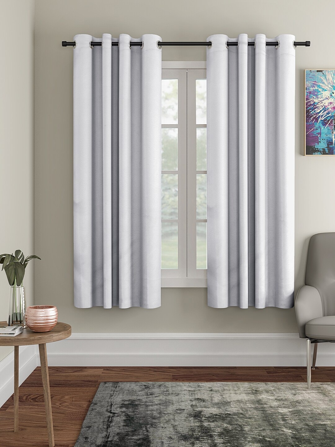 Cortina Off White 2 Pieces Solid Black Out Window Curtains