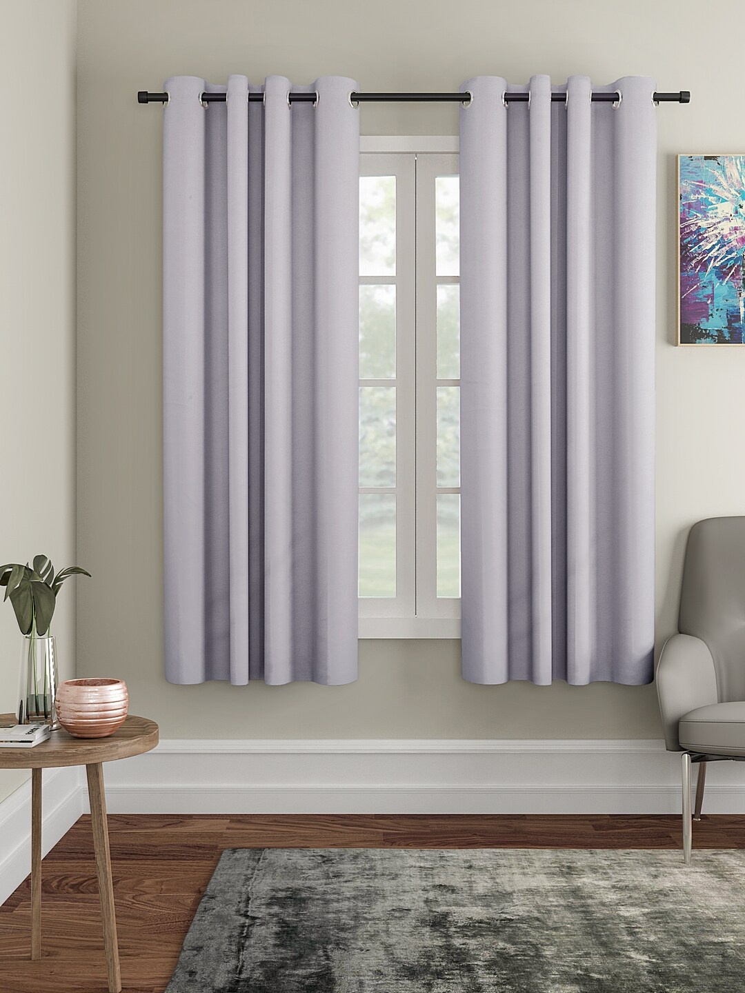 Cortina Grey 2 Pieces Solid Black Out Window Curtains