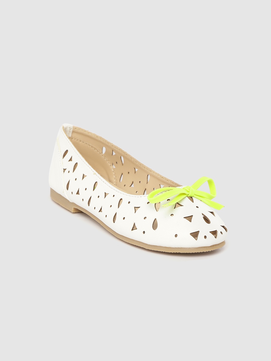 YK Girls Off-White Laser Cut Ballerinas