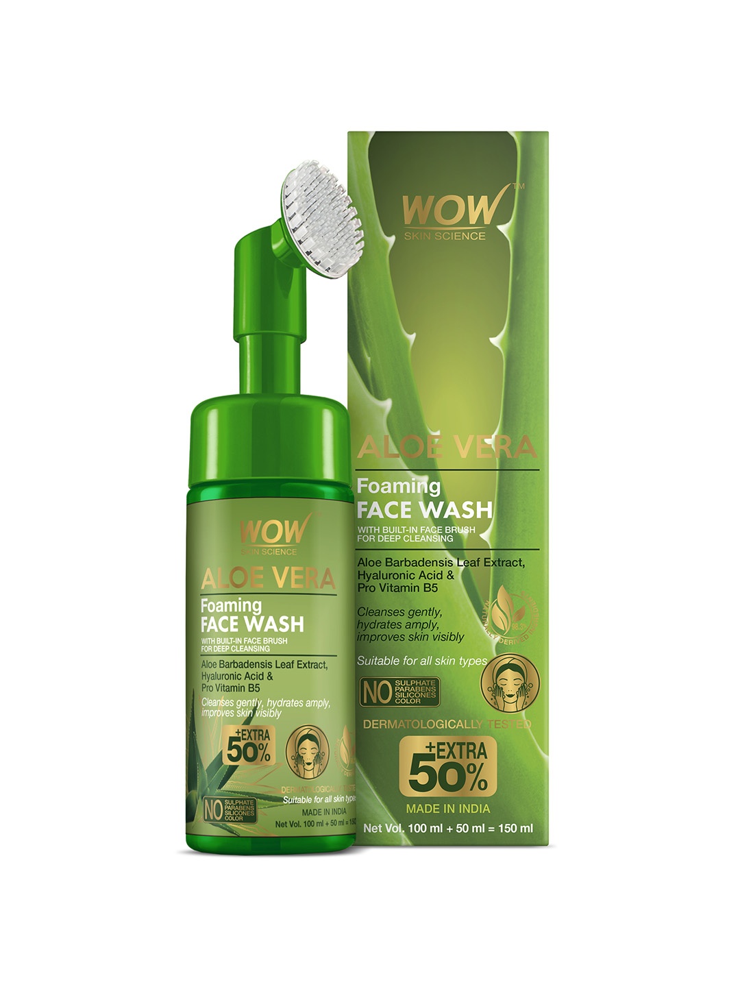 WOW SKIN SCIENCE Aloe Vera Foaming Face Wash with Built-In Face Brush - 150 ML, Green
WOW SKIN SCIENCE Aloe Vera Foaming Face Wash with Built-In Face Brush - 150 ML, Green
