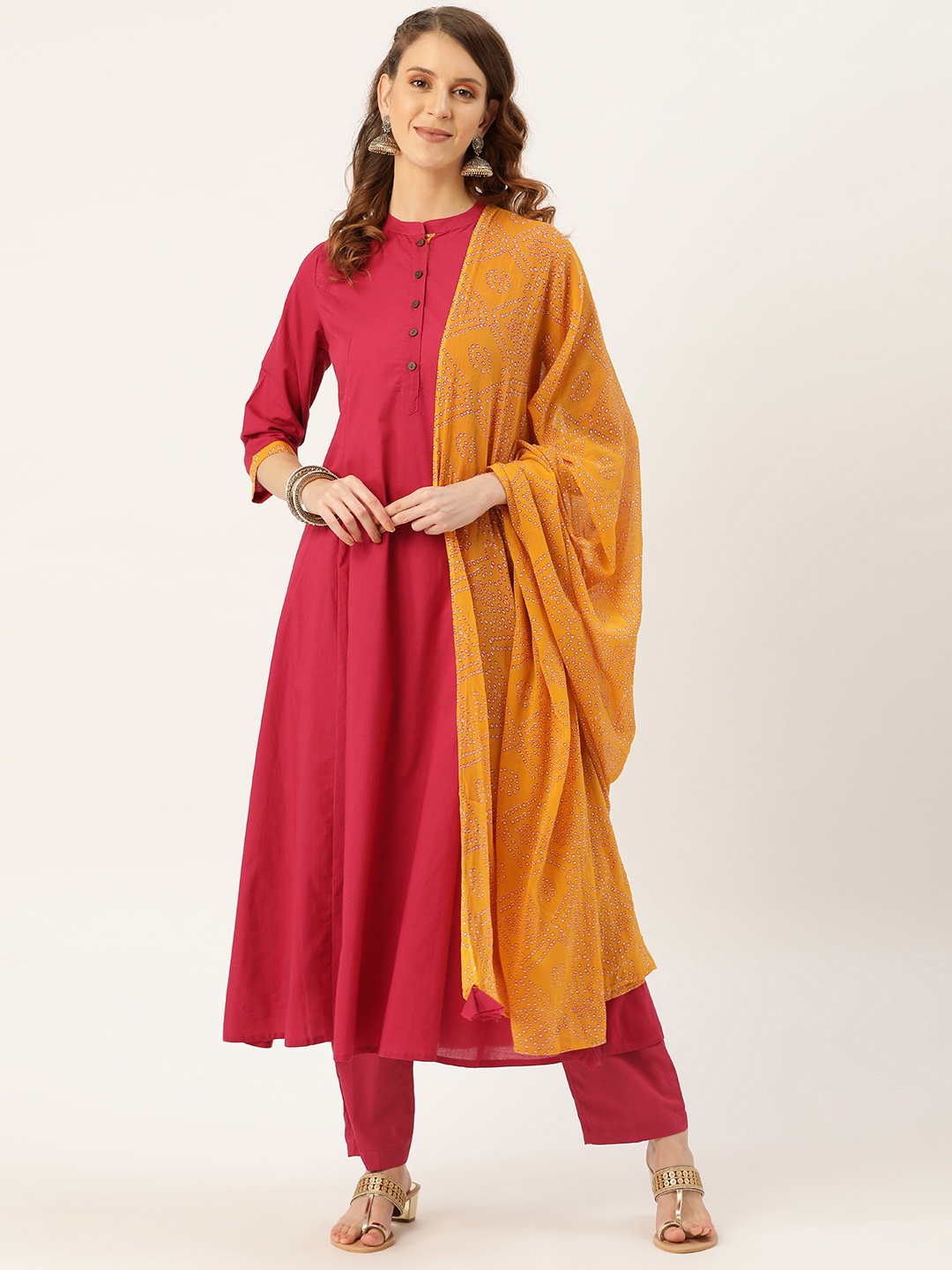 Shae by SASSAFRAS Women Pink & Mustard Yellow Solid A-Line Kurta with Trousers & Dupatta
Shae by SASSAFRAS Women Pink & Mustard Yellow Solid A-Line Kurta with Trousers & Dupatta