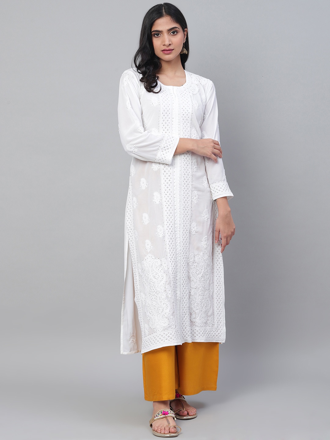 ADA Women White Chikankari Hand Embroidered Semi-Sheer Straight Sustainable Handloom Kurta
ADA Women White Chikankari Hand Embroidered Semi-Sheer Straight Sustainable Handloom Kurta