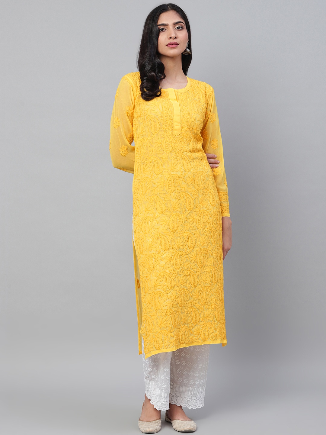 ADA Women Mustard Yellow Chikankari Hand Embroidered Semi-Sheer Straight Sustainable Handloom Kurta
ADA Women Mustard Yellow Chikankari Hand Embroidered Semi-Sheer Straight Sustainable Handloom Kurta