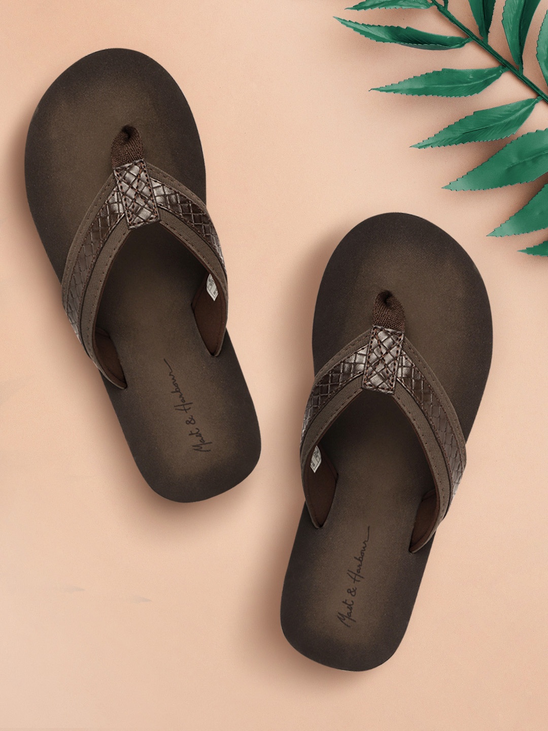 Mast & Harbour Men Coffee Brown Self Design Thong Flip-Flops