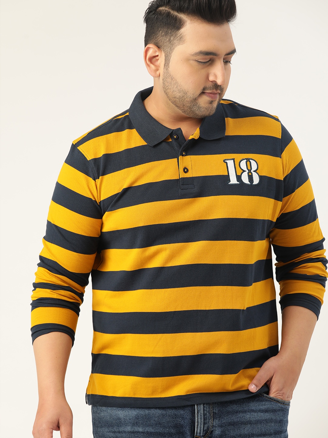 Sztori Men Plus Size Mustard Yellow Navy Blue Pure Cotton Yarn Dyed Striped Pure Cotton T-shirt
Sztori Men Plus Size Mustard Yellow Navy Blue Pure Cotton Yarn Dyed Striped Pure Cotton T-shirt