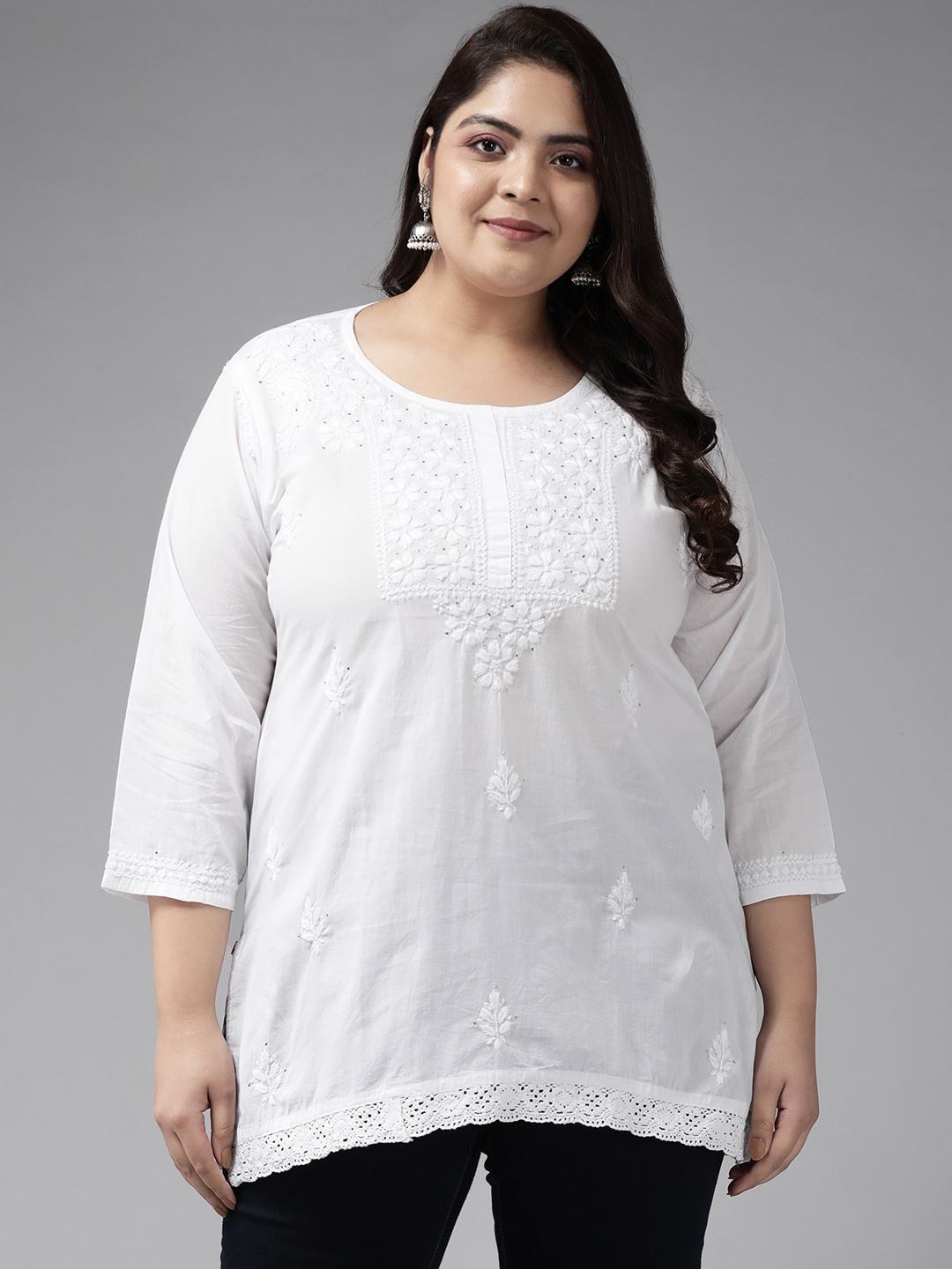 ADA Plus Size Women Ethnic Motifs Embroidered Chikankari Cotton Kurta With Mukaish, White
ADA Plus Size Women Ethnic Motifs Embroidered Chikankari Cotton Kurta With Mukaish, White