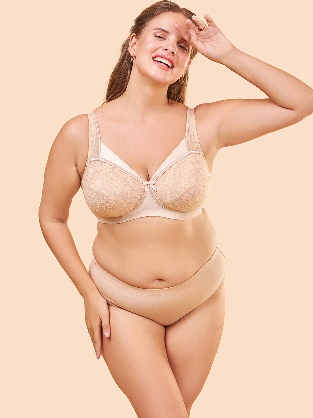 Enamor Women Beige Non-Padded Non-Wired Full Support Lace Bra With Sectioned Cups - FB06
Enamor Women Beige Non-Padded Non-Wired Full Support Lace Bra With Sectioned Cups - FB06