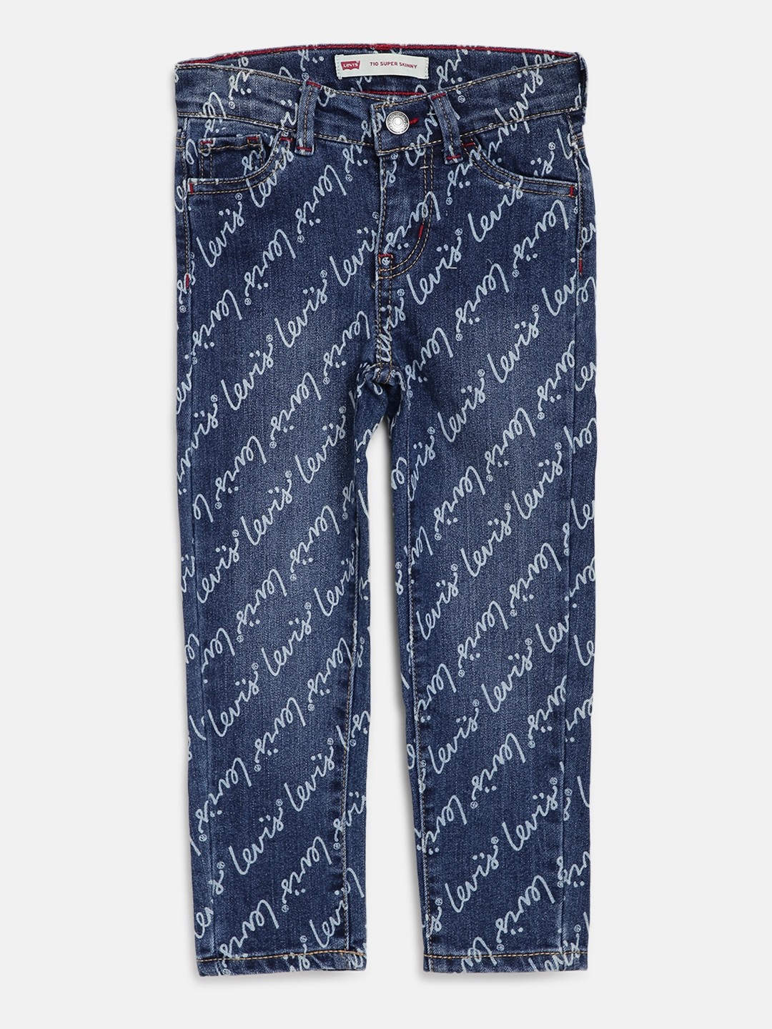 Levis Girls Navy Blue Brand Logo Print 710 Super Skinny Fit Mid-Rise Clean Look Jeans