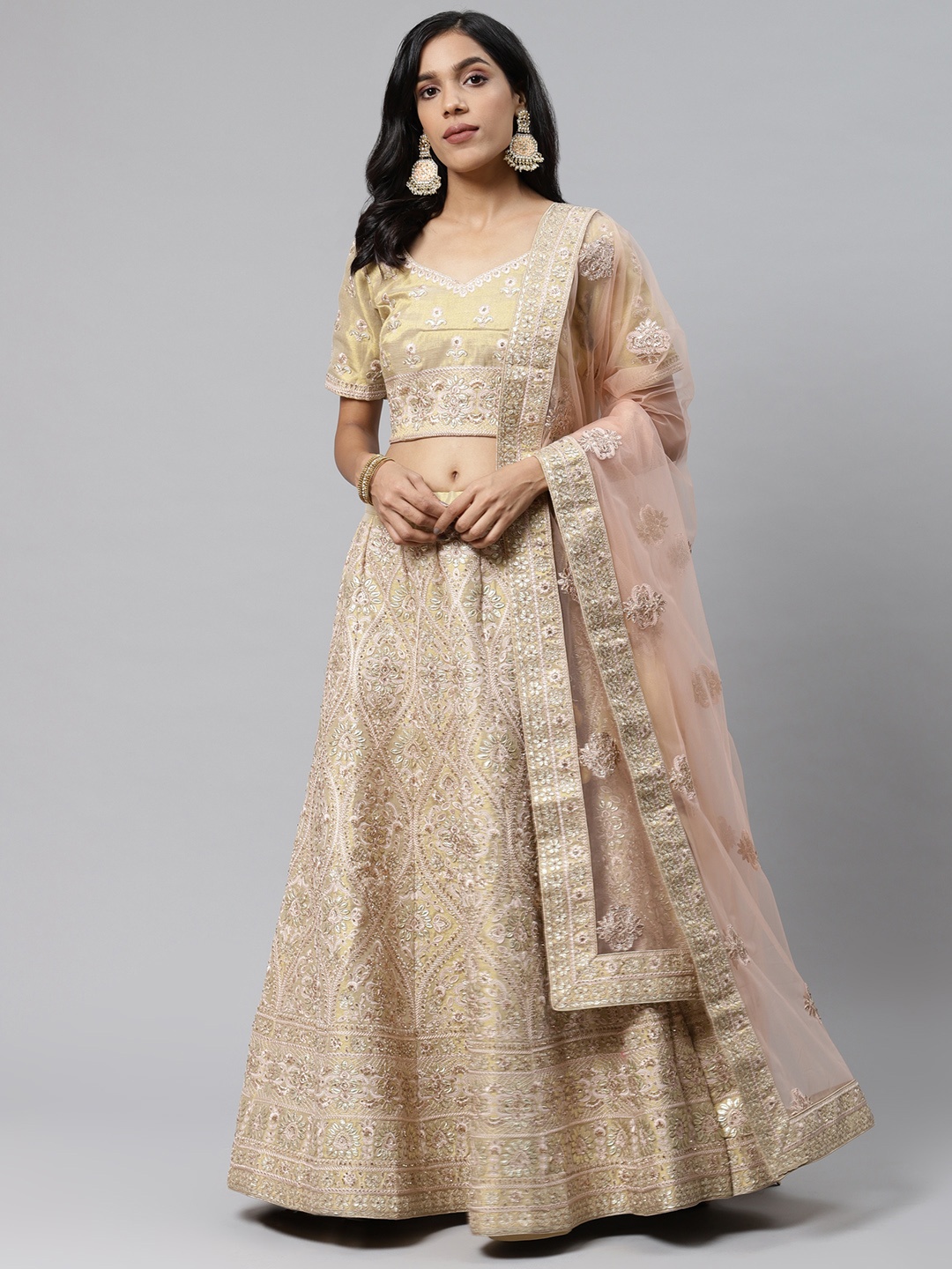 Readiprint Fashions Golden & Peach Semi-Stitched Lehenga & Unstitched Blouse with Dupatta, Gold
Readiprint Fashions Golden & Peach Semi-Stitched Lehenga & Unstitched Blouse with Dupatta, Gold