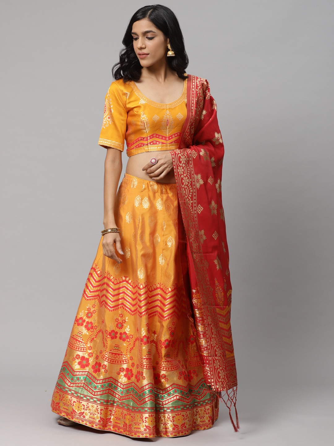 Readiprint Fashions Yellow & Red Woven Design Semi-Stitched Lehenga & Unstitched Blouse with Dupatta
Readiprint Fashions Yellow & Red Woven Design Semi-Stitched Lehenga & Unstitched Blouse with Dupatta