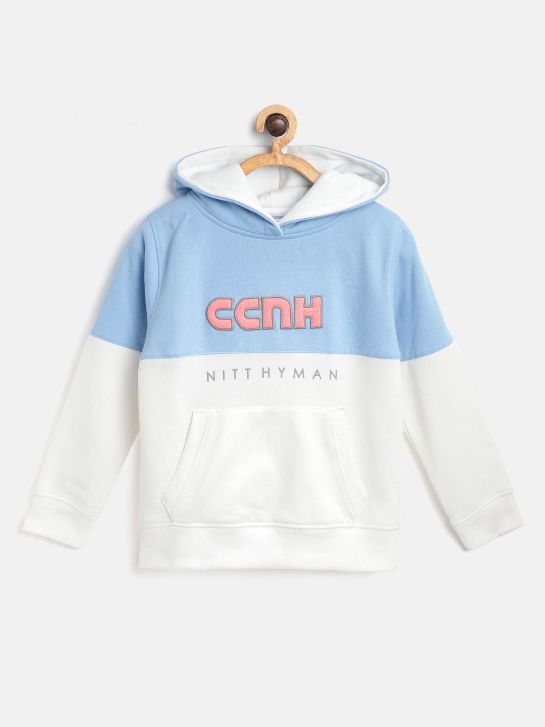 Cherry Crumble Kids Blue White Colourblocked Hooded Sweatshirt