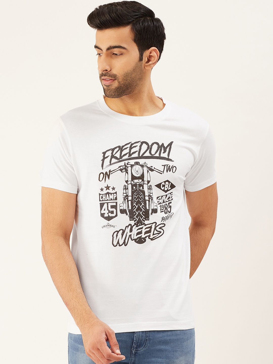 THE CHAMBAL Men White Black Typographic Biker Print Round Neck Bio-Wash Pure Cotton T-shirt
THE CHAMBAL Men White Black Typographic Biker Print Round Neck Bio-Wash Pure Cotton T-shirt