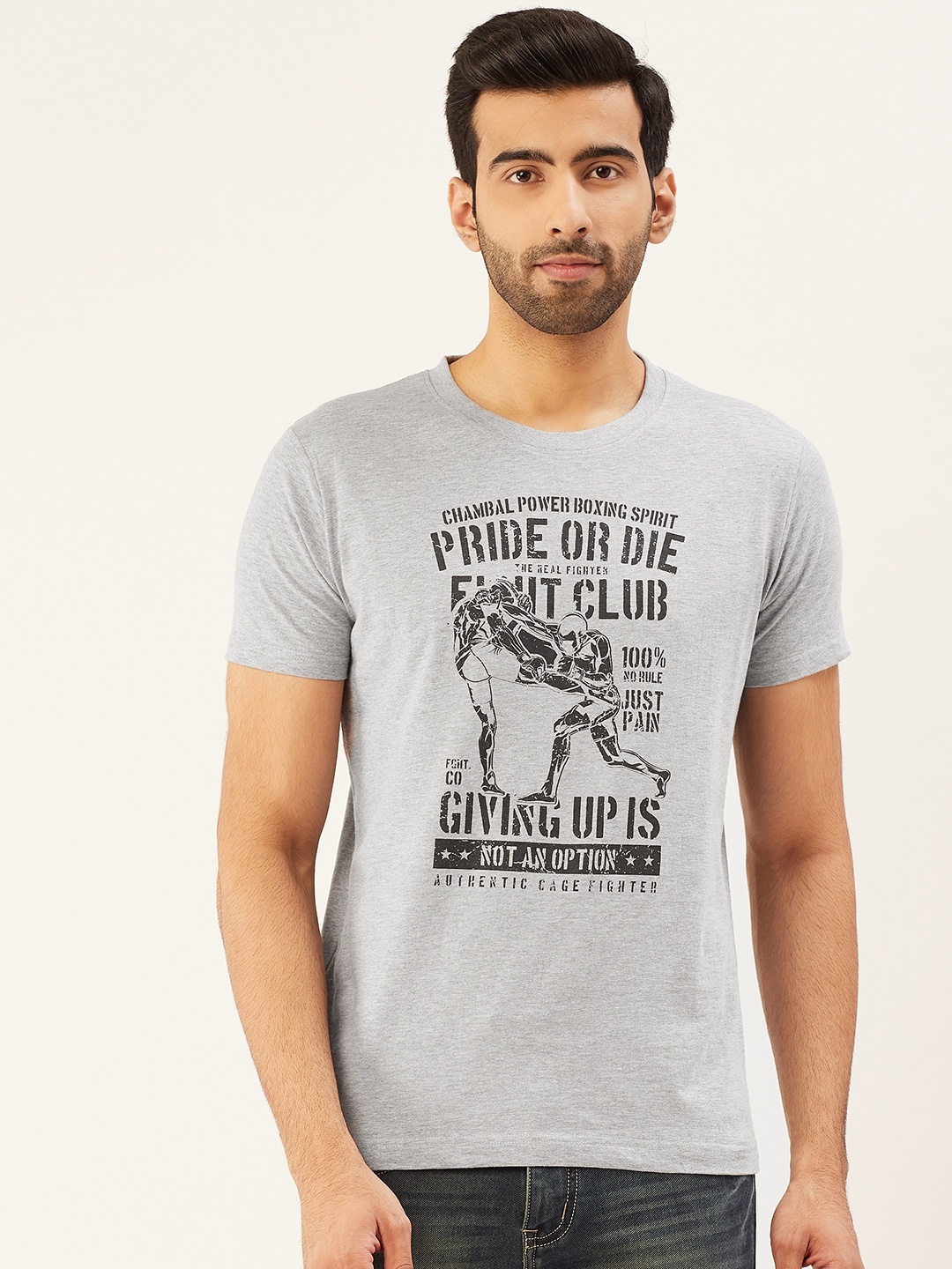 THE CHAMBAL Men Grey Melange Black Typography Print Round Neck Bio-Wash Pure Cotton T-shirt
THE CHAMBAL Men Grey Melange Black Typography Print Round Neck Bio-Wash Pure Cotton T-shirt