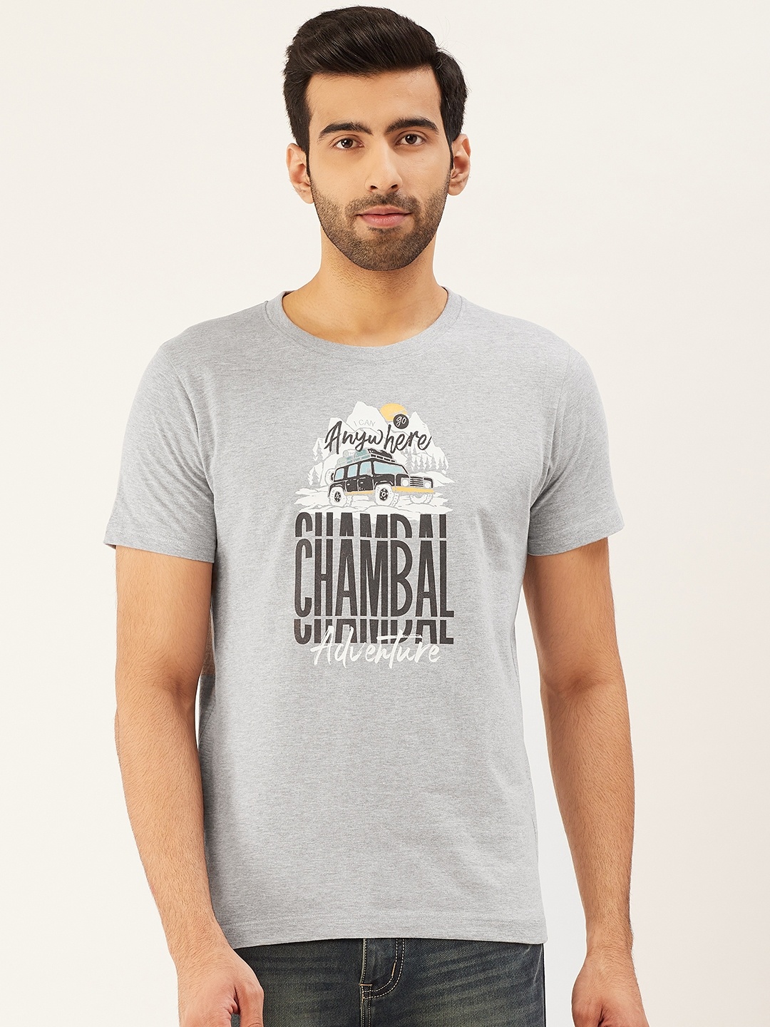THE CHAMBAL Men Grey Melange Black Typography Print Round Neck Bio-Wash Pure Cotton T-shirt
THE CHAMBAL Men Grey Melange Black Typography Print Round Neck Bio-Wash Pure Cotton T-shirt