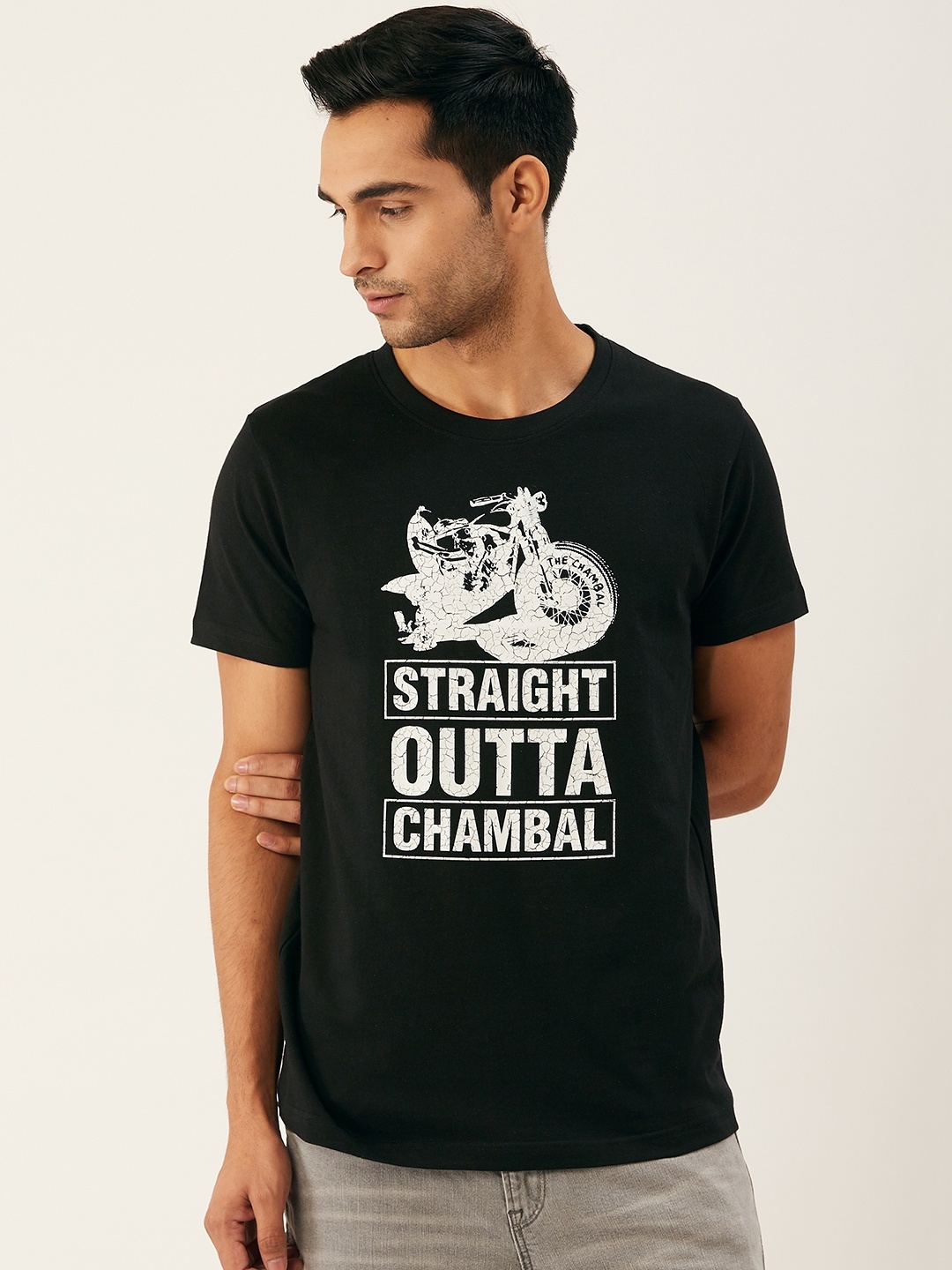 THE CHAMBAL Men Black White Graphic Print Round Neck Bio-Wash Pure Cotton T-shirt
THE CHAMBAL Men Black White Graphic Print Round Neck Bio-Wash Pure Cotton T-shirt