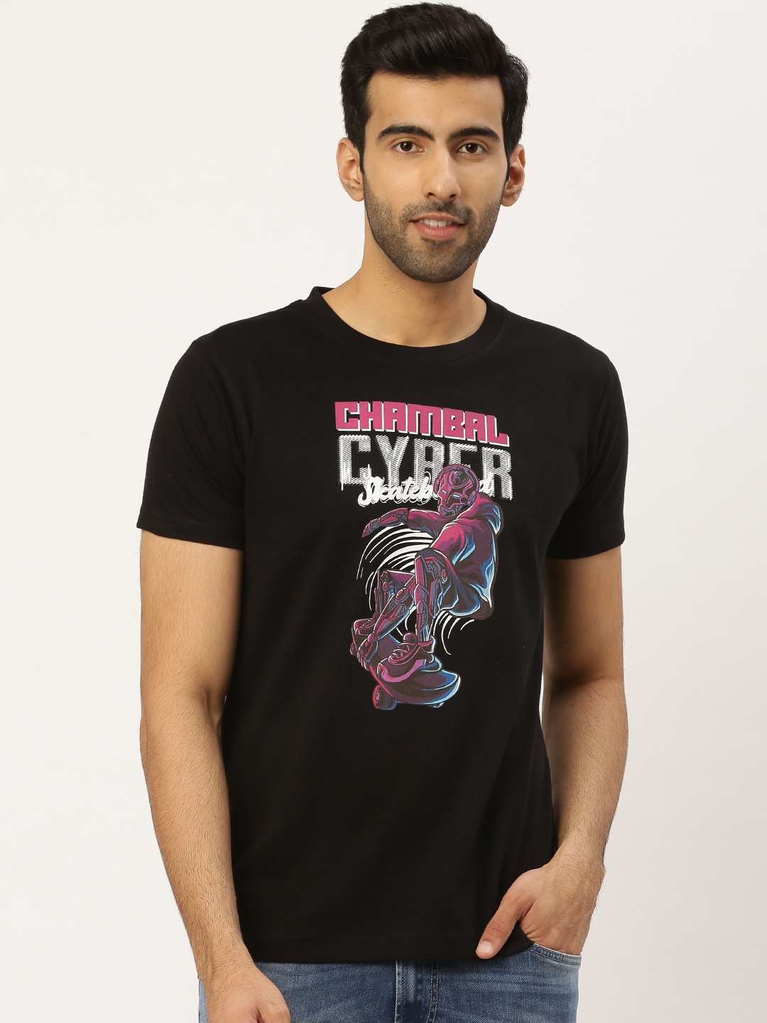 THE CHAMBAL Men Black Pink Graphic Typographic Print Round Neck Bio-Wash Pure Cotton T-shirt
THE CHAMBAL Men Black Pink Graphic Typographic Print Round Neck Bio-Wash Pure Cotton T-shirt