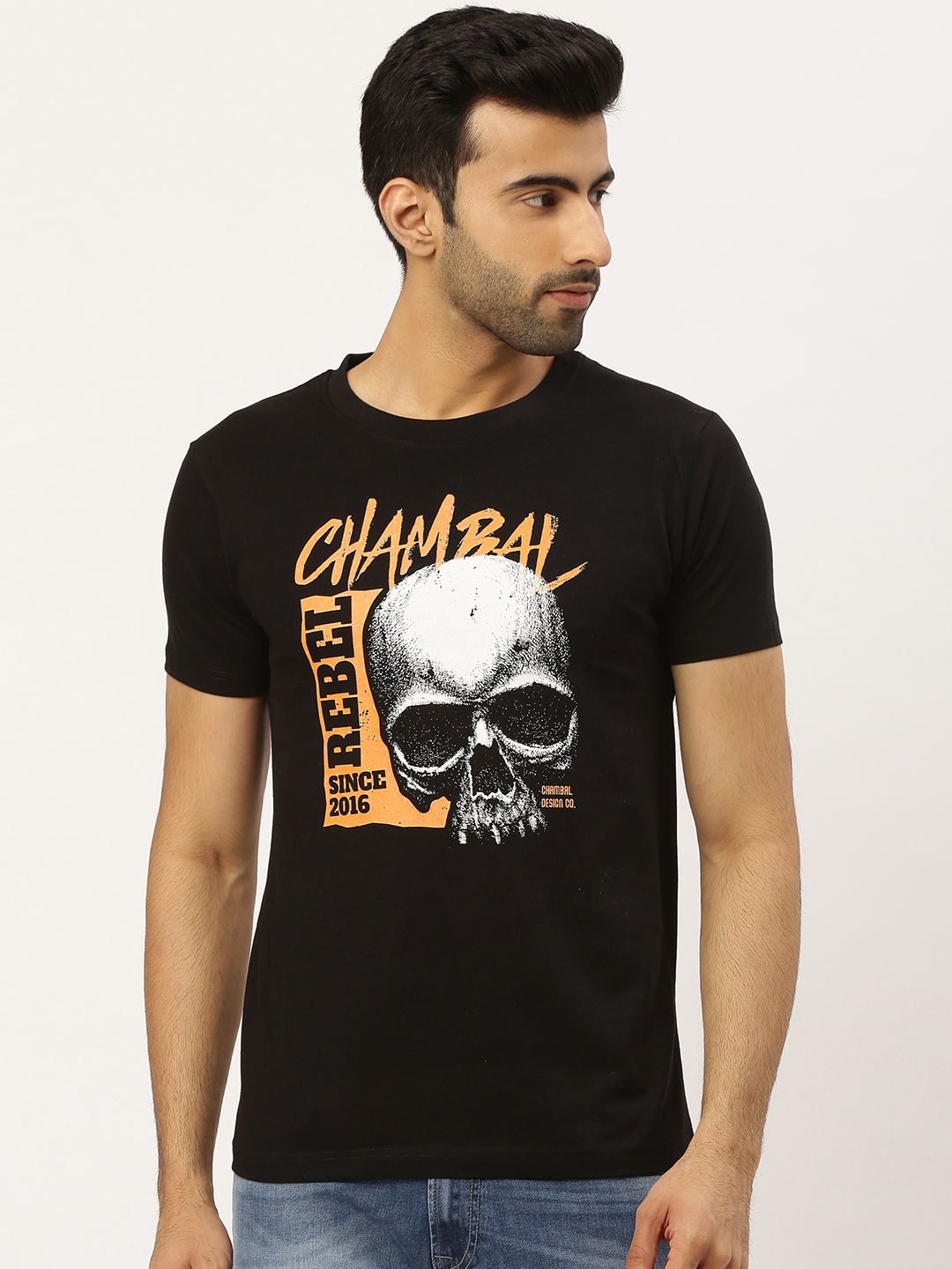 THE CHAMBAL Men Black White Skull Typography Print Round Neck Bio-Wash Pure Cotton T-shirt
THE CHAMBAL Men Black White Skull Typography Print Round Neck Bio-Wash Pure Cotton T-shirt