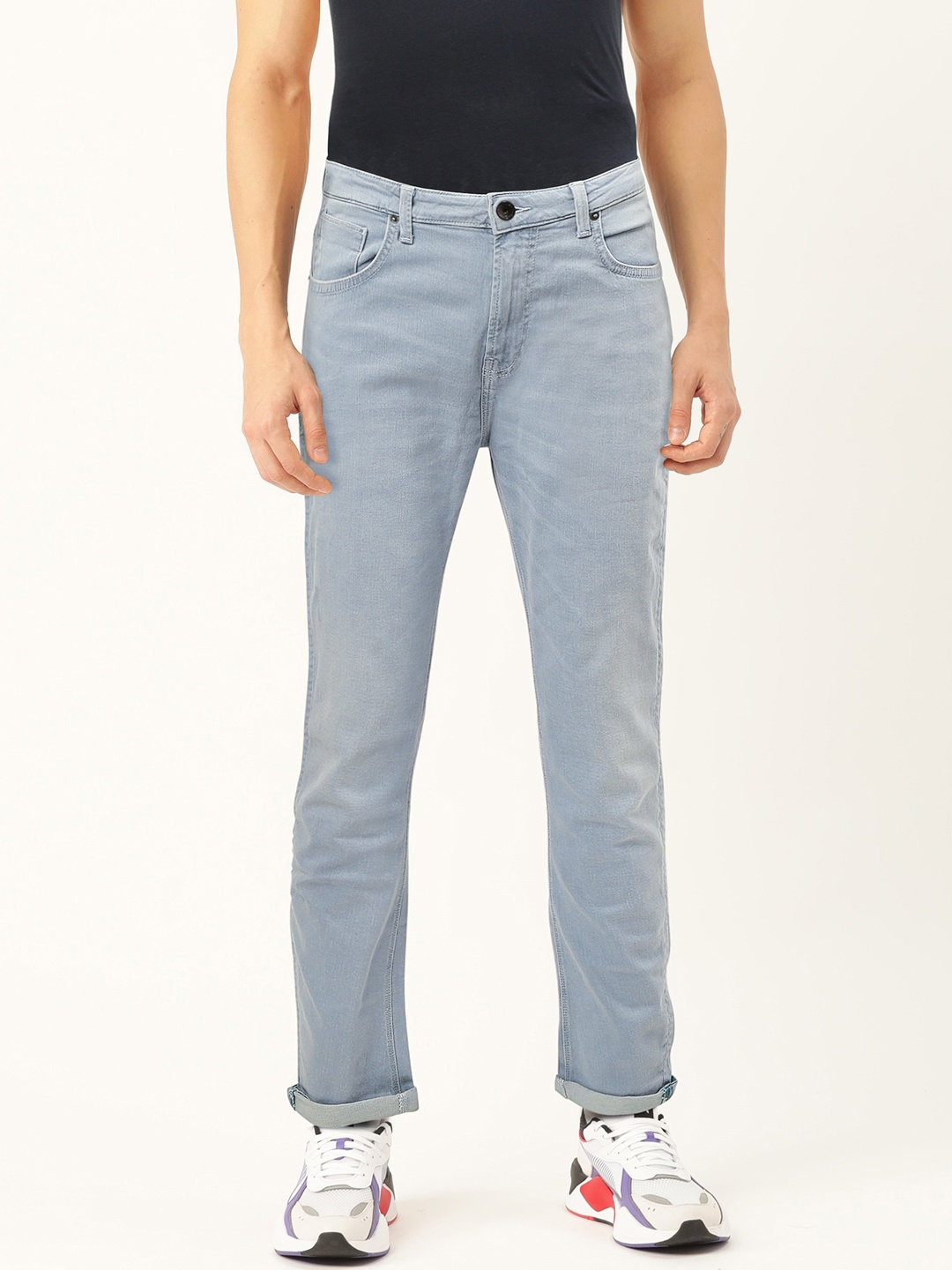United Colors of Benetton Men Blue Carrot Fit Mid-Rise Clean Look Stretchable Jeans