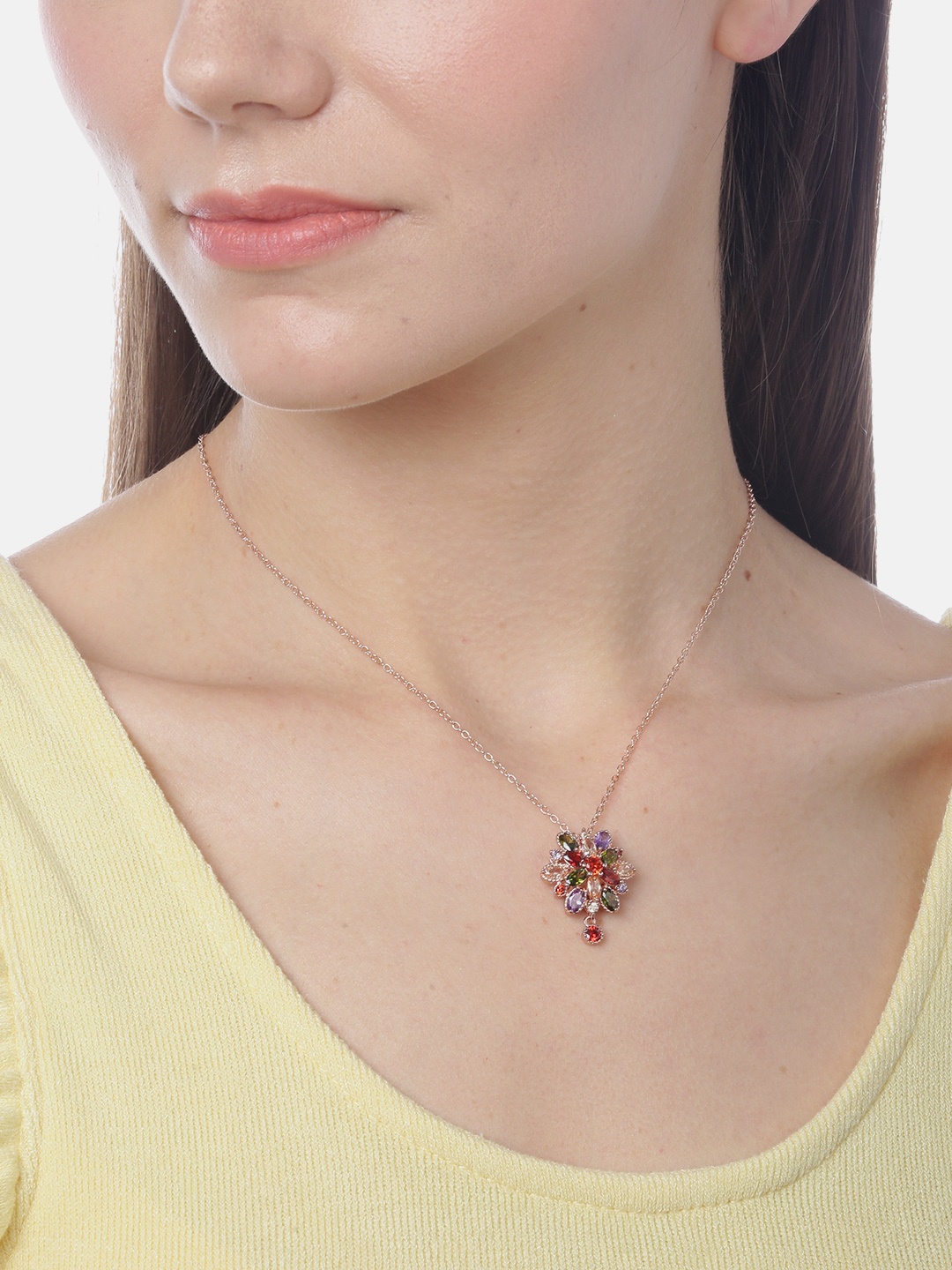 YouBella Multicoloured Rose Gold-Plated Stone-Studded Floral Pendant with Chain, Multi
YouBella Multicoloured Rose Gold-Plated Stone-Studded Floral Pendant with Chain, Multi