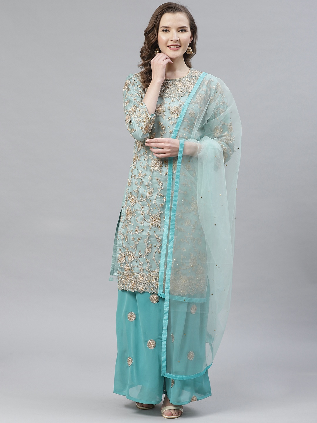 Readiprint Fashions Blue & Golden Net Embroidered Semi-Stitched Dress Material
Readiprint Fashions Blue & Golden Net Embroidered Semi-Stitched Dress Material