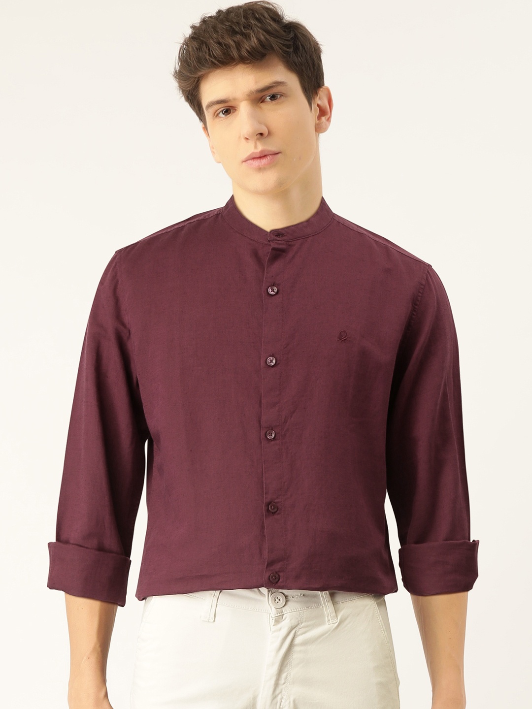 United Colors of Benetton Men Purple Slim Fit Solid Casual Shirt