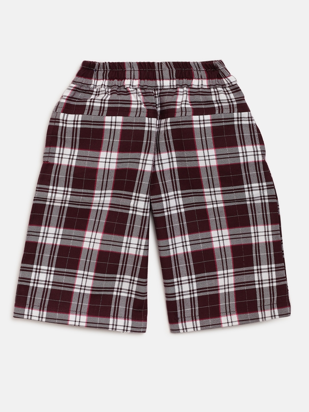 United Colors of Benetton Girls Burgundy & White Regular Fit Checked Culottes