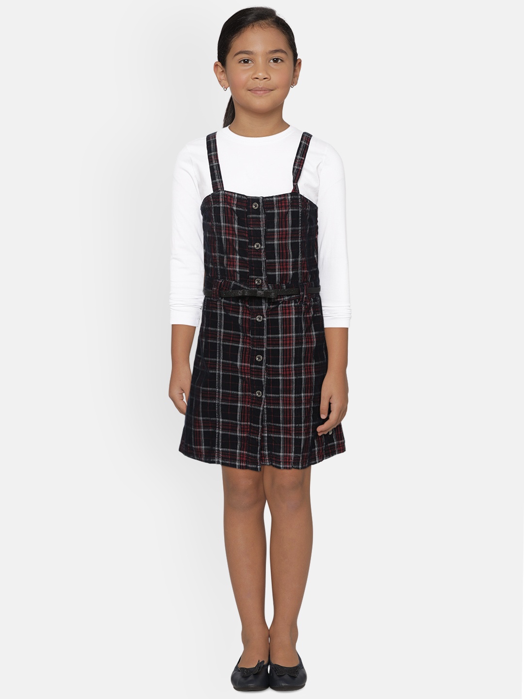 Gini and Jony Girls Navy Blue & White Solid T-shirt with Checked Corduroy Pinafore Dress
Gini and Jony Girls Navy Blue & White Solid T-shirt with Checked Corduroy Pinafore Dress