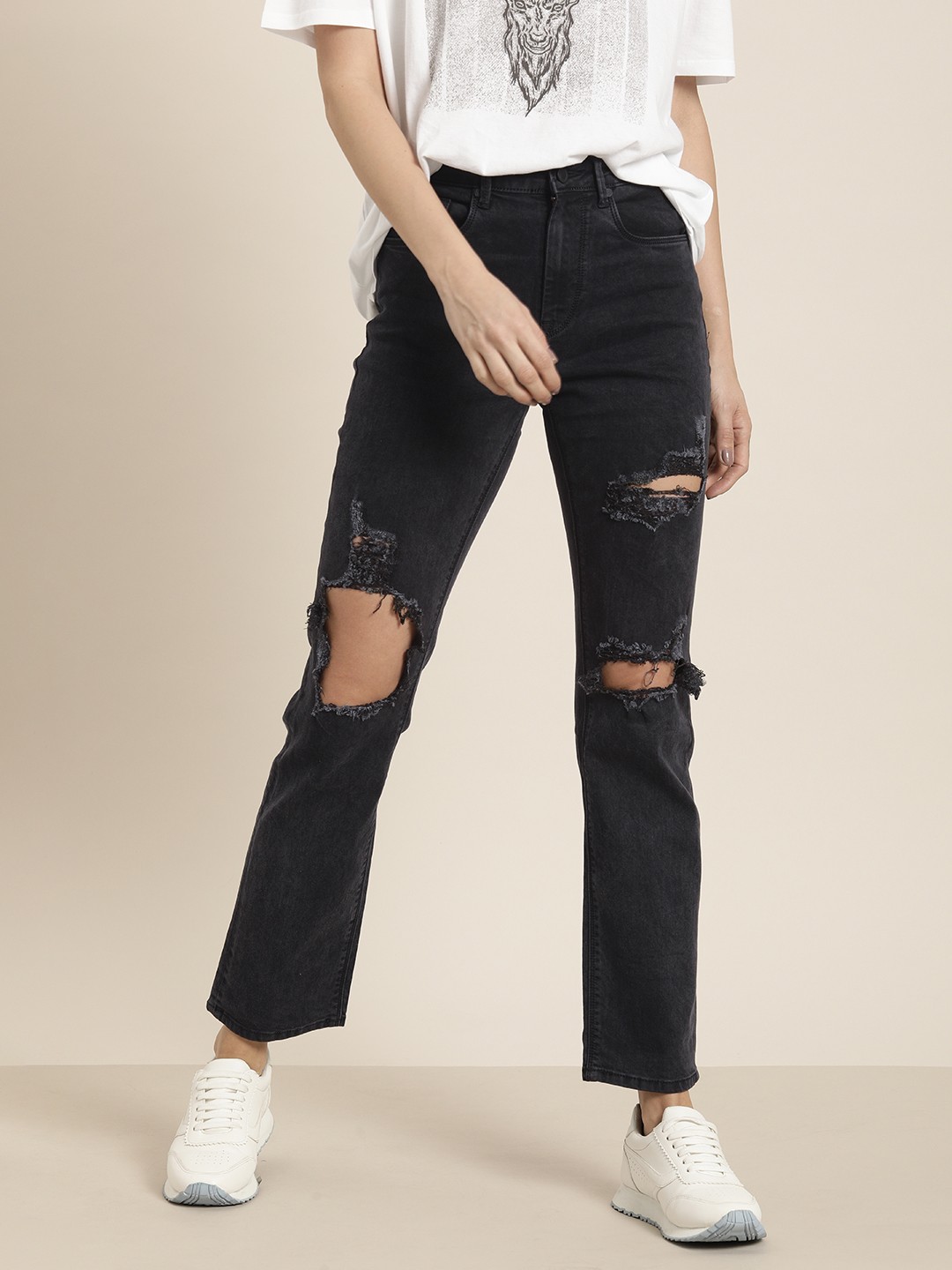 Moda Rapido Women Black Straight Fit Mid-Rise Highly Distressed Stretchable Jeans
Moda Rapido Women Black Straight Fit Mid-Rise Highly Distressed Stretchable Jeans