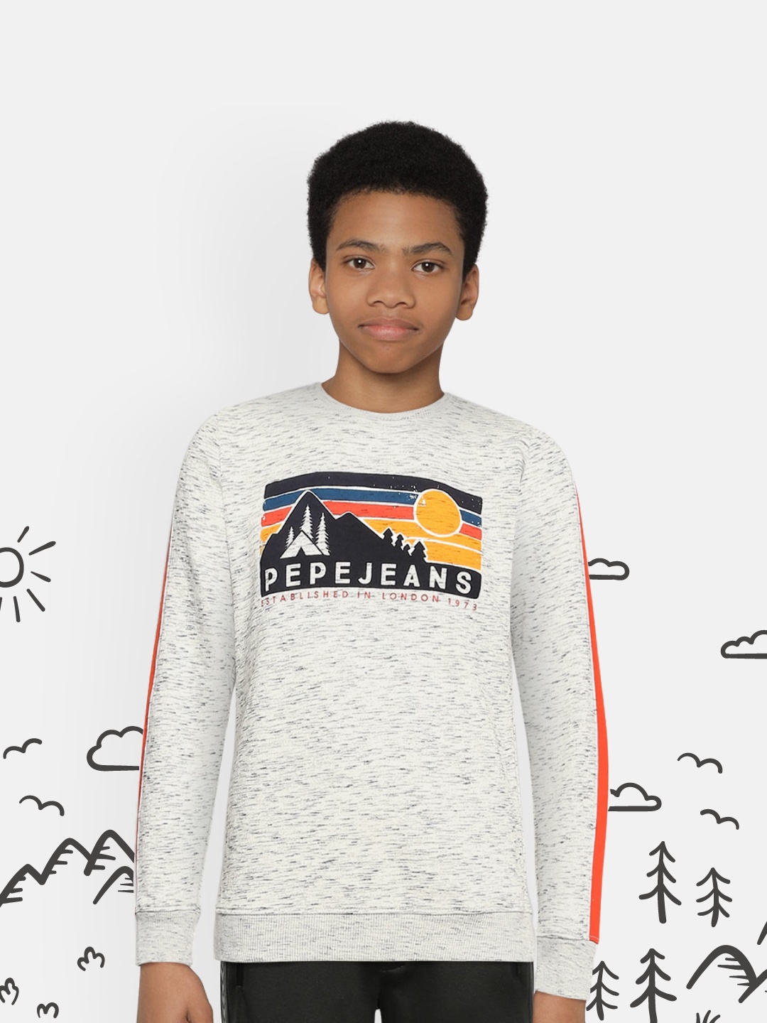 Pepe Jeans Boys Grey Melange Printed Sweatshirt