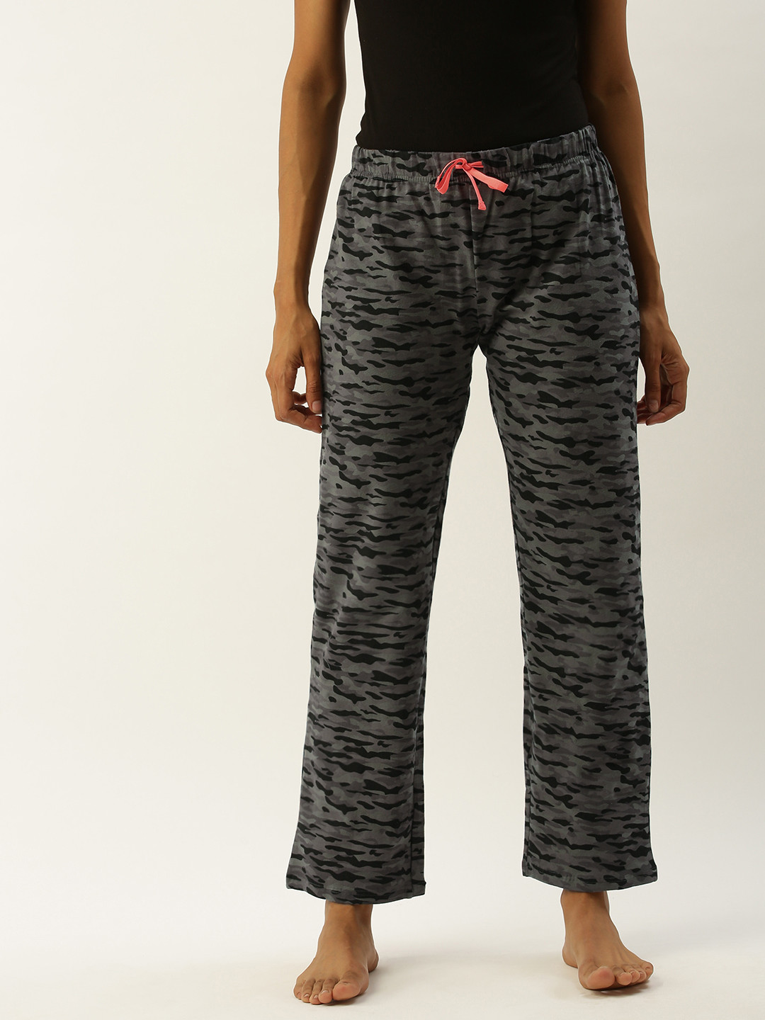 Slumber Jill Women Grey & Black Camouflage Printed Lounge Pants 
Slumber Jill Women Grey & Black Camouflage Printed Lounge Pants
