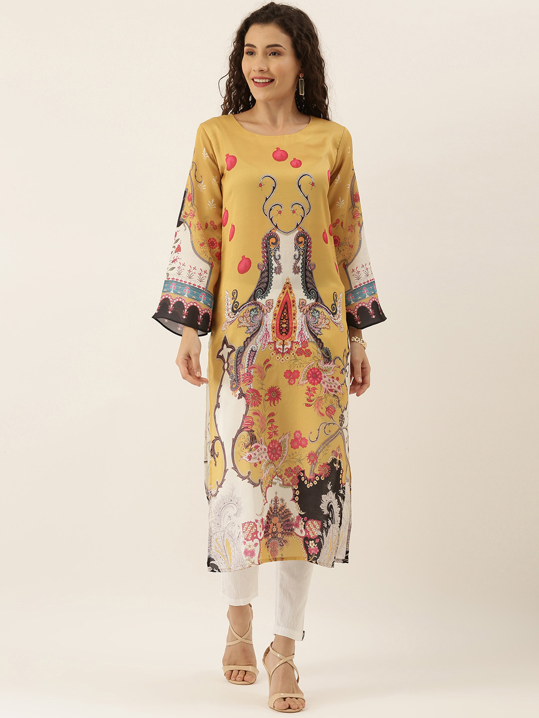 Tikhi Imli Women Mustard Yellow & Pink Printed Straight Kurta
Tikhi Imli Women Mustard Yellow & Pink Printed Straight Kurta