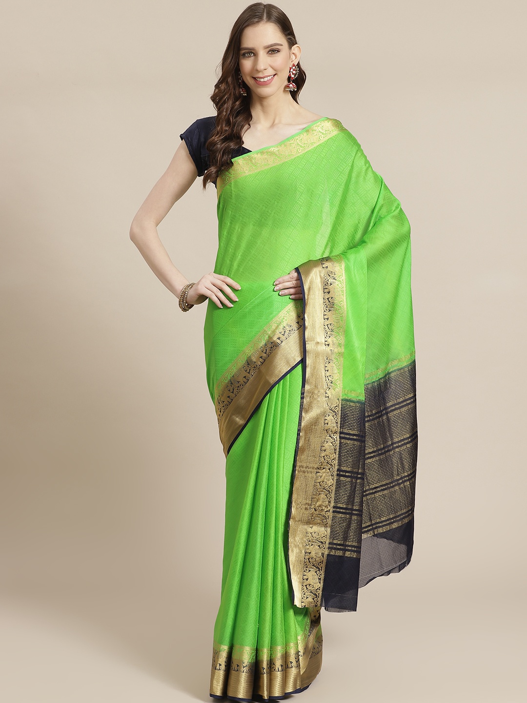 Mitera Green Woven Design Saree with Zari Work