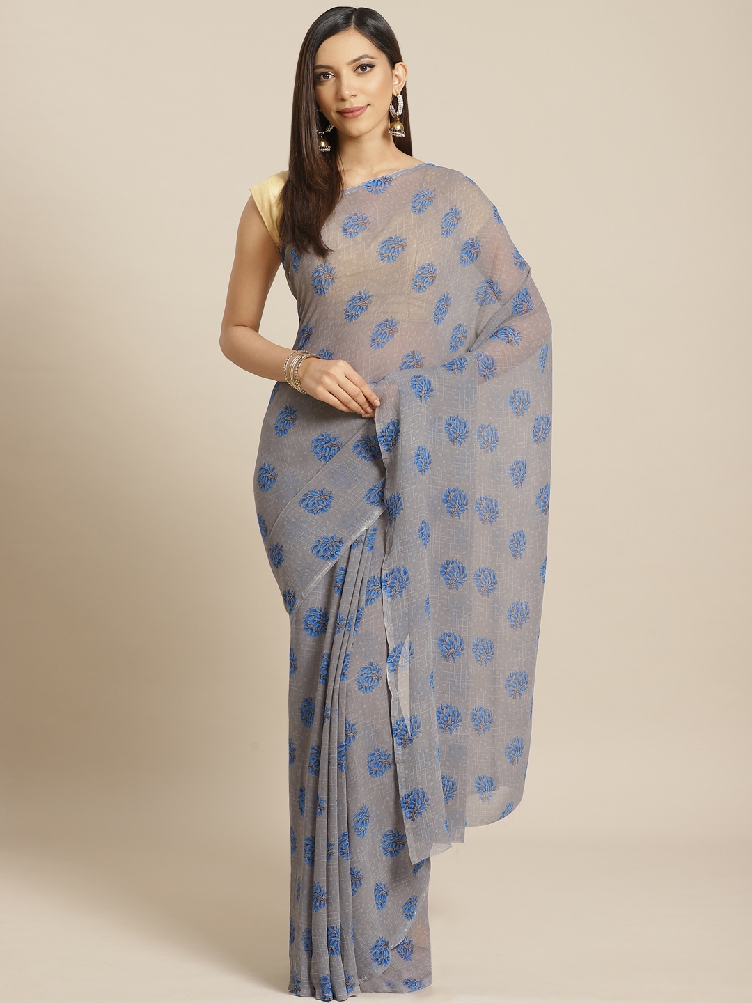 KALINI Grey & Blue Printed Saree