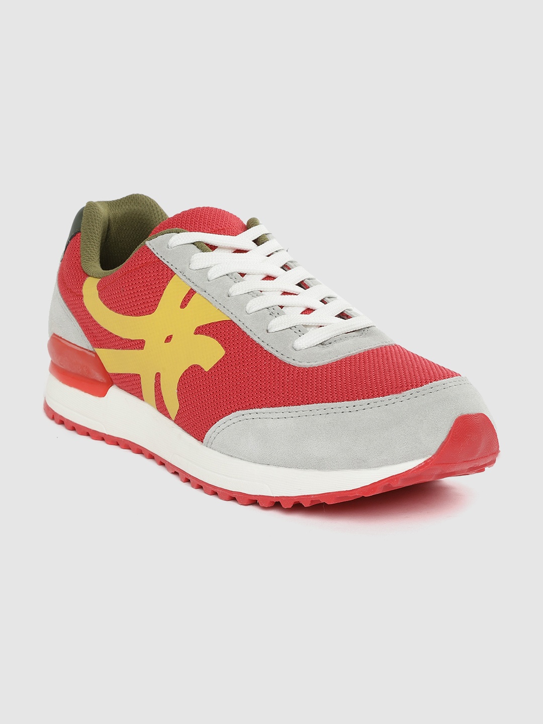 United Colors of Benetton Men Red & Grey Colourblocked Sneakers