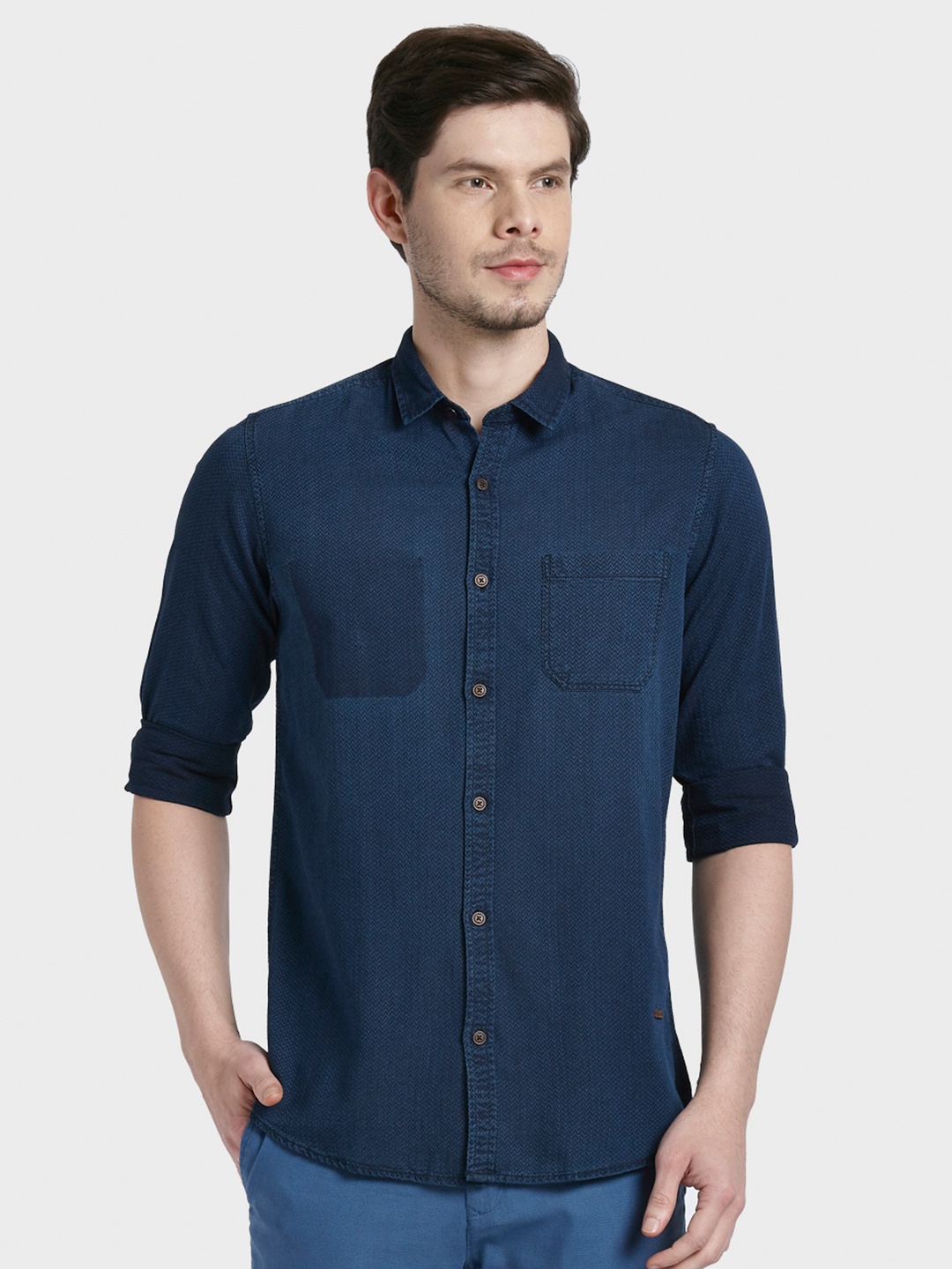 ColorPlus Men Navy Blue Regular Fit Solid Casual Shirt
