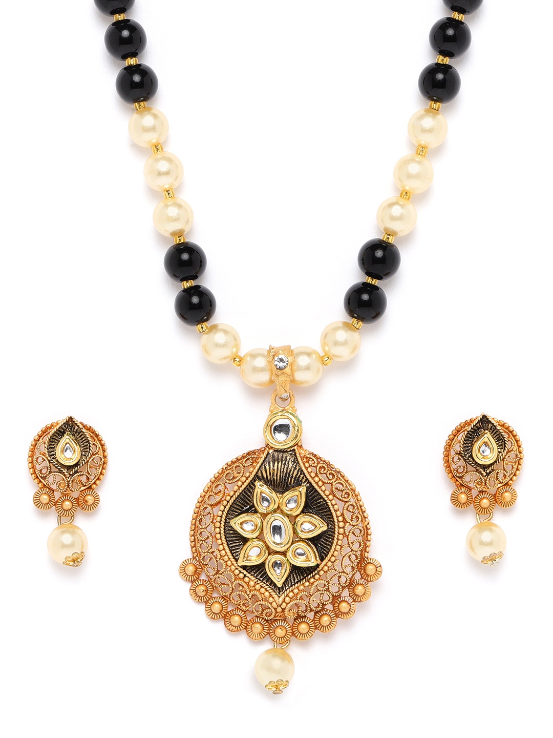 Jewels Galaxy Women Black and Off-White Gold-Plated Stone-Studded & Beaded Jewellery Set
Jewels Galaxy Women Black and Off-White Gold-Plated Stone-Studded & Beaded Jewellery Set