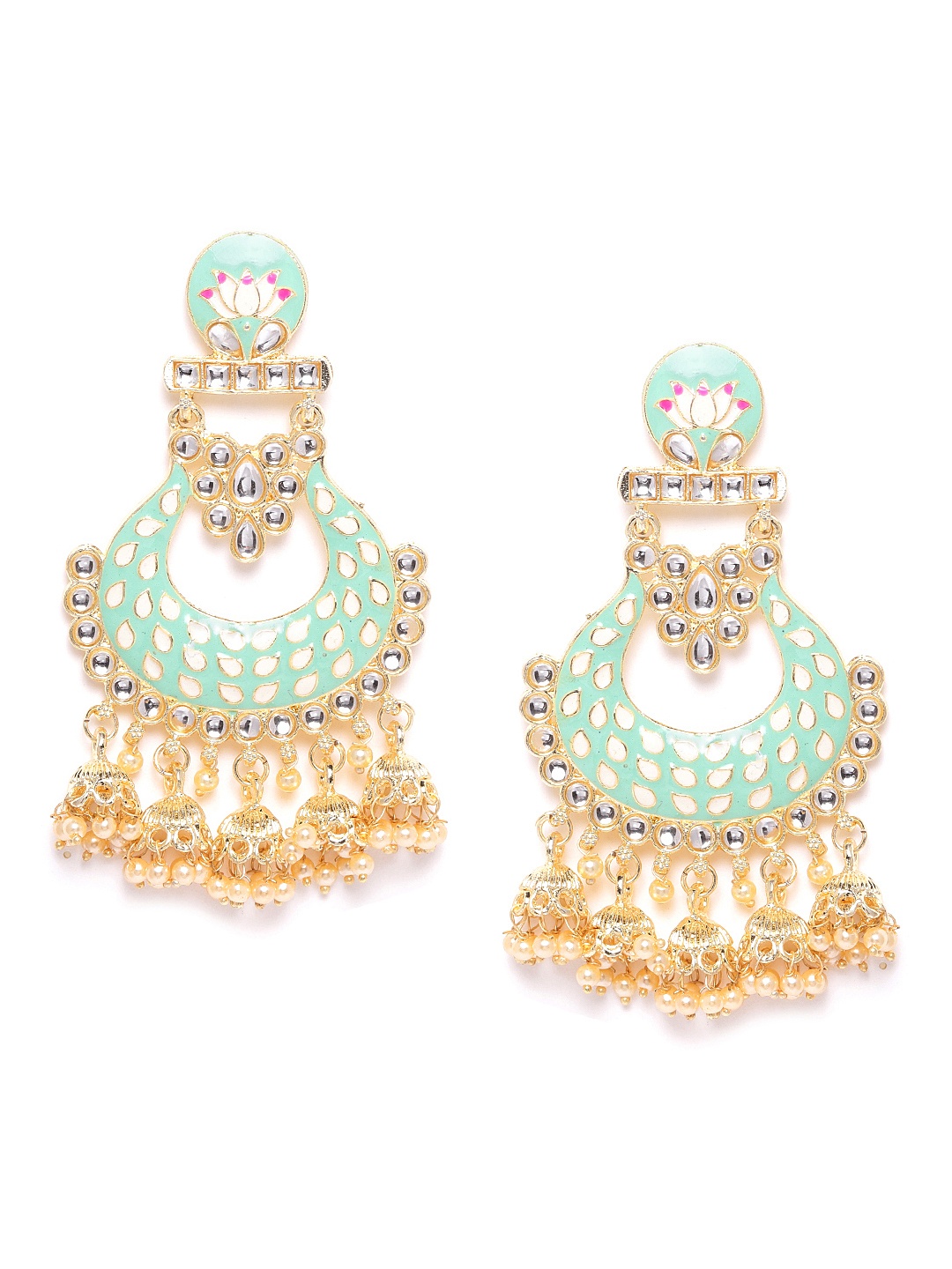 Jewels Galaxy Sea Green Gold-Plated Artificial Stone Studded & Beaded Enamelled Chandbalis
Jewels Galaxy Sea Green Gold-Plated Artificial Stone Studded & Beaded Enamelled Chandbalis