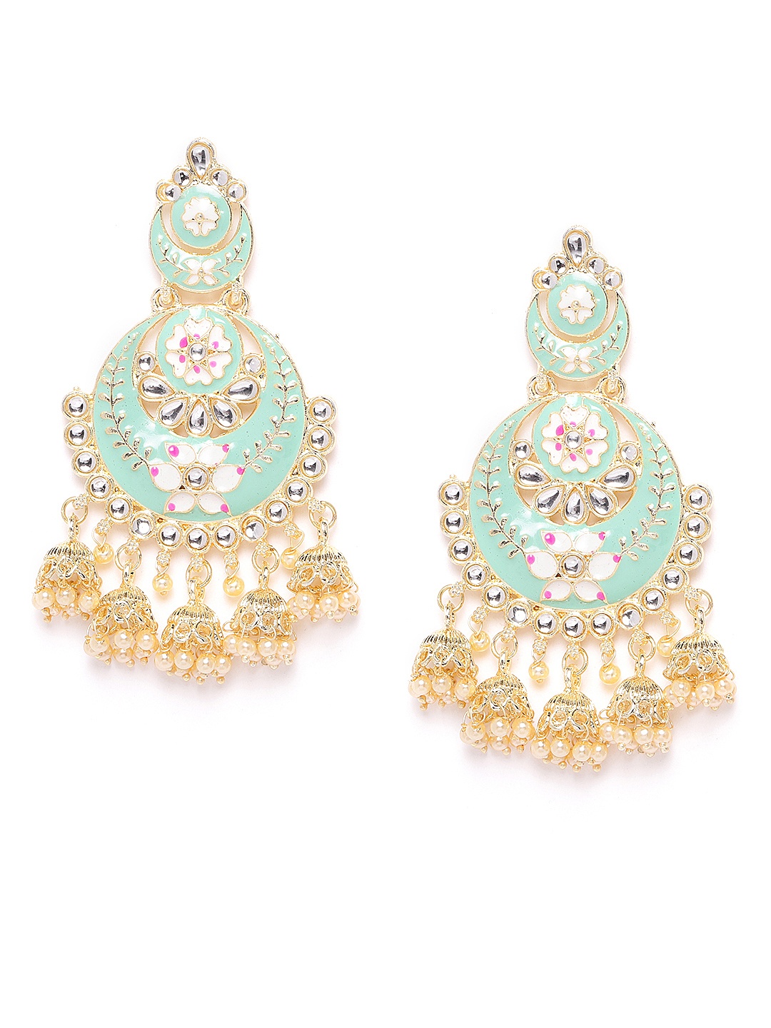Jewels Galaxy Sea Green Gold-Plated Artificial Stone Studded & Beaded Enamelled Chandbalis
Jewels Galaxy Sea Green Gold-Plated Artificial Stone Studded & Beaded Enamelled Chandbalis