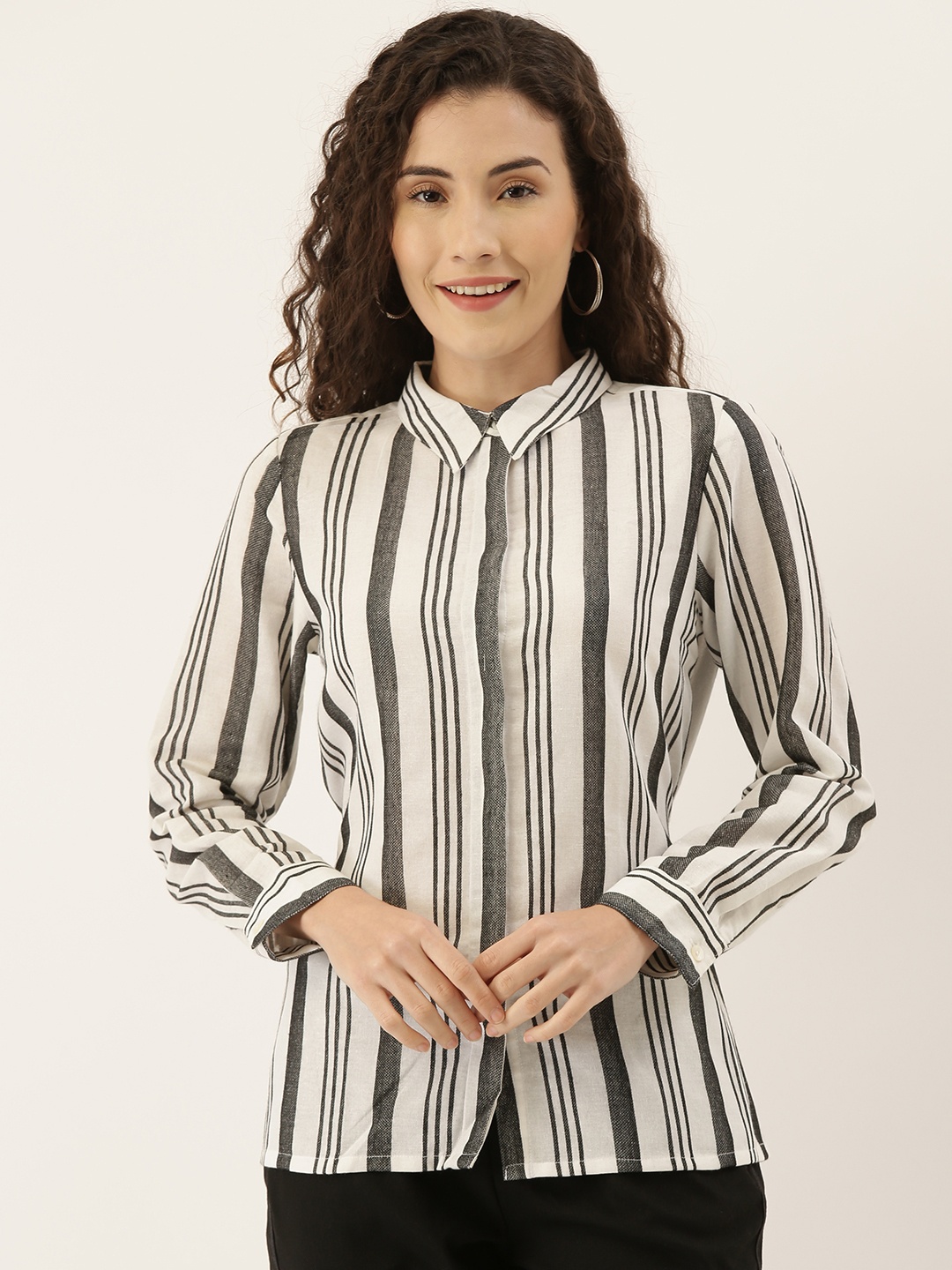 AND Women White Striped Shirt Style Top