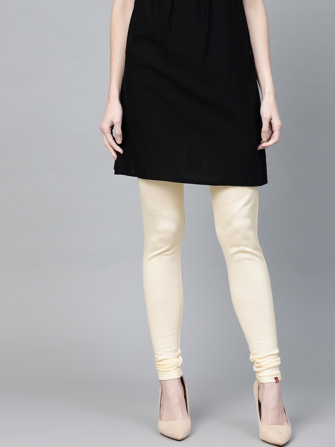 Biba Women Cream Solid Churidar Winter Leggings