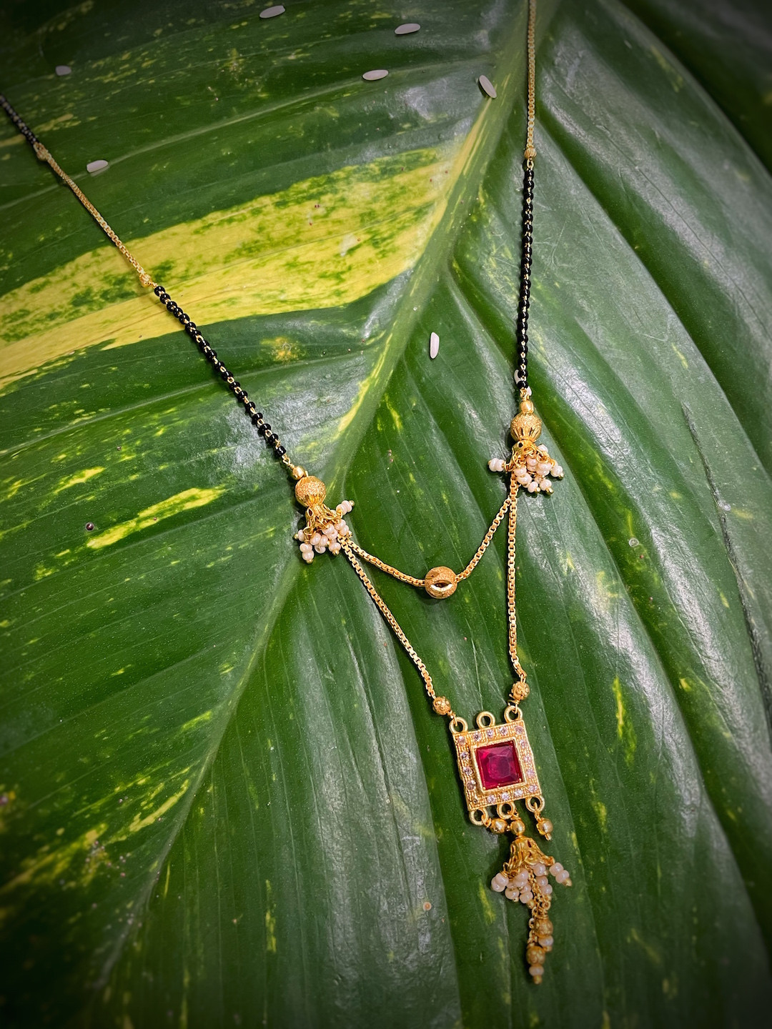 Digital Dress Room Gold-Plated Black & White Stone-Studded Beaded Layered Mangalsutra
Digital Dress Room Gold-Plated Black & White Stone-Studded Beaded Layered Mangalsutra