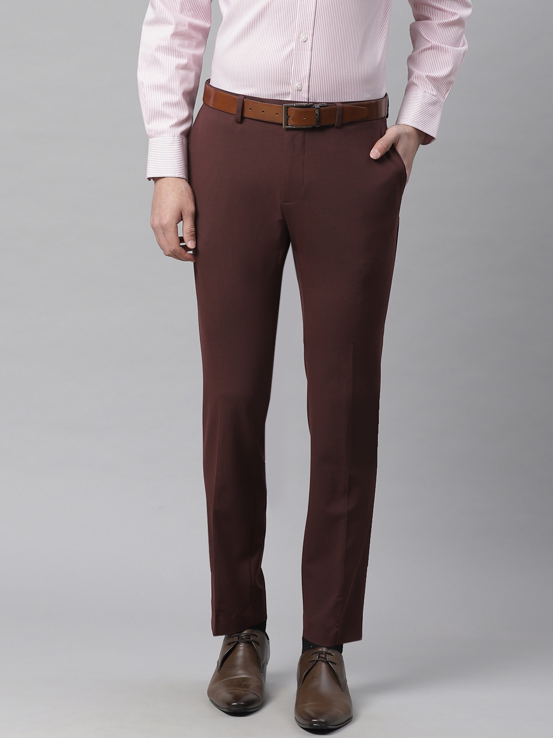 Marks & Spencer Men Burgundy Skinny Fit Solid Formal Trousers