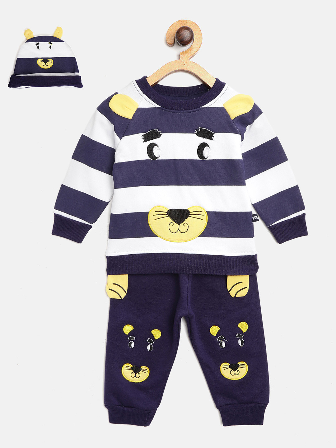 Moms Love Boys Navy Blue & White Pure Cotton Striped Sweatshirt with Joggers & Beanie
Moms Love Boys Navy Blue & White Pure Cotton Striped Sweatshirt with Joggers & Beanie