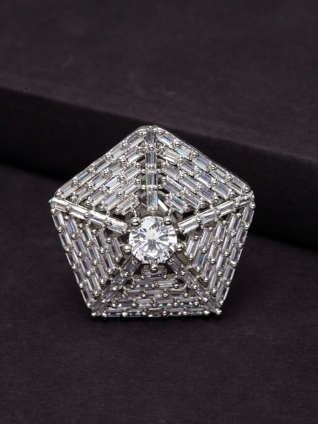 PANASH Rhodium-Plated Silver-Toned & White AD-Studded Handcrafted Adjustable Finger Ring
PANASH Rhodium-Plated Silver-Toned & White AD-Studded Handcrafted Adjustable Finger Ring