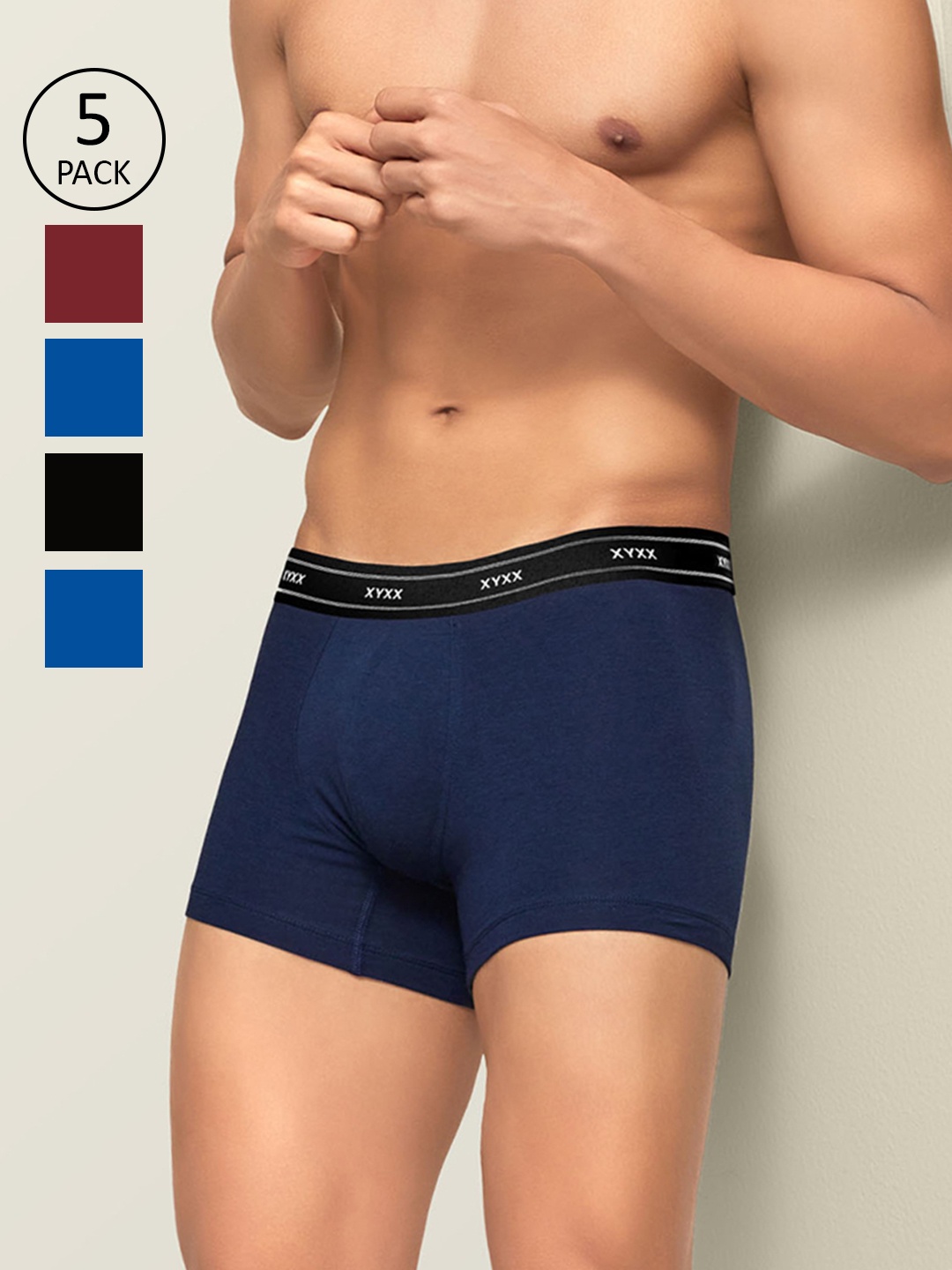 XYXX Men IntelliFresh Antibacterial Bamboo Cotton Pack of 5 Apollo Sustainable Trunks PCKN171, Multi
XYXX Men IntelliFresh Antibacterial Bamboo Cotton Pack of 5 Apollo Sustainable Trunks PCKN171, Multi
