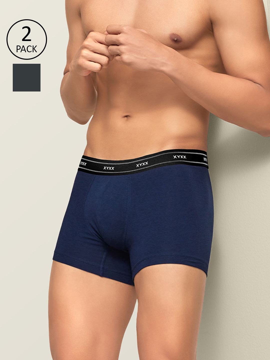 XYXX Men IntelliFresh Antibacterial Bamboo Cotton Pack of 2 Apollo Sustainable Trunks PCKN319, Navy blue
XYXX Men IntelliFresh Antibacterial Bamboo Cotton Pack of 2 Apollo Sustainable Trunks PCKN319, Navy blue
