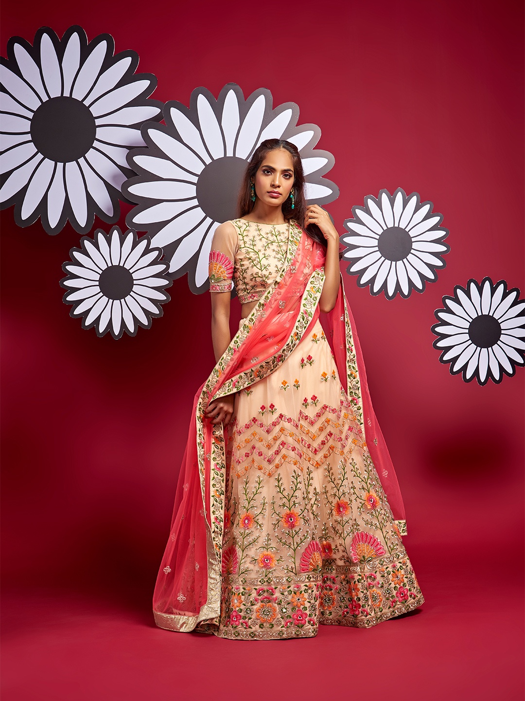 panchhi Peach-Coloured & Green Semi-Stitched Lehenga & Unstitched Blouse with Dupatta
panchhi Peach-Coloured & Green Semi-Stitched Lehenga & Unstitched Blouse with Dupatta