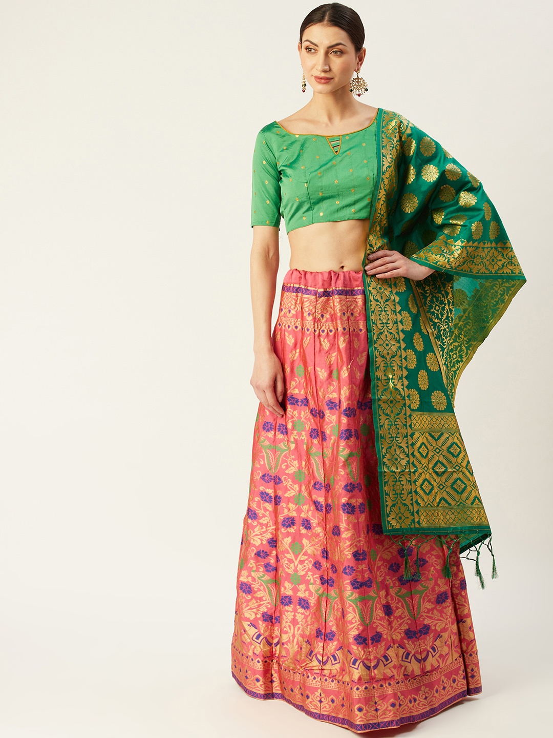 Mitera Pink & Green Woven Design Semi-Stitched Lehenga & Unstitched Blouse with Dupatta
Mitera Pink & Green Woven Design Semi-Stitched Lehenga & Unstitched Blouse with Dupatta